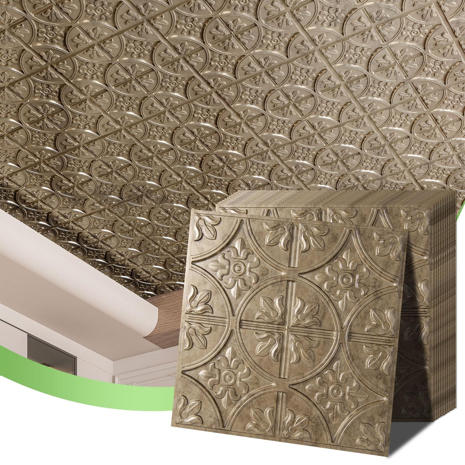 Drop Ceiling Tiles 2x2, Glue-up Ceiling Panel, Fancy Classic Style, Antique Gold