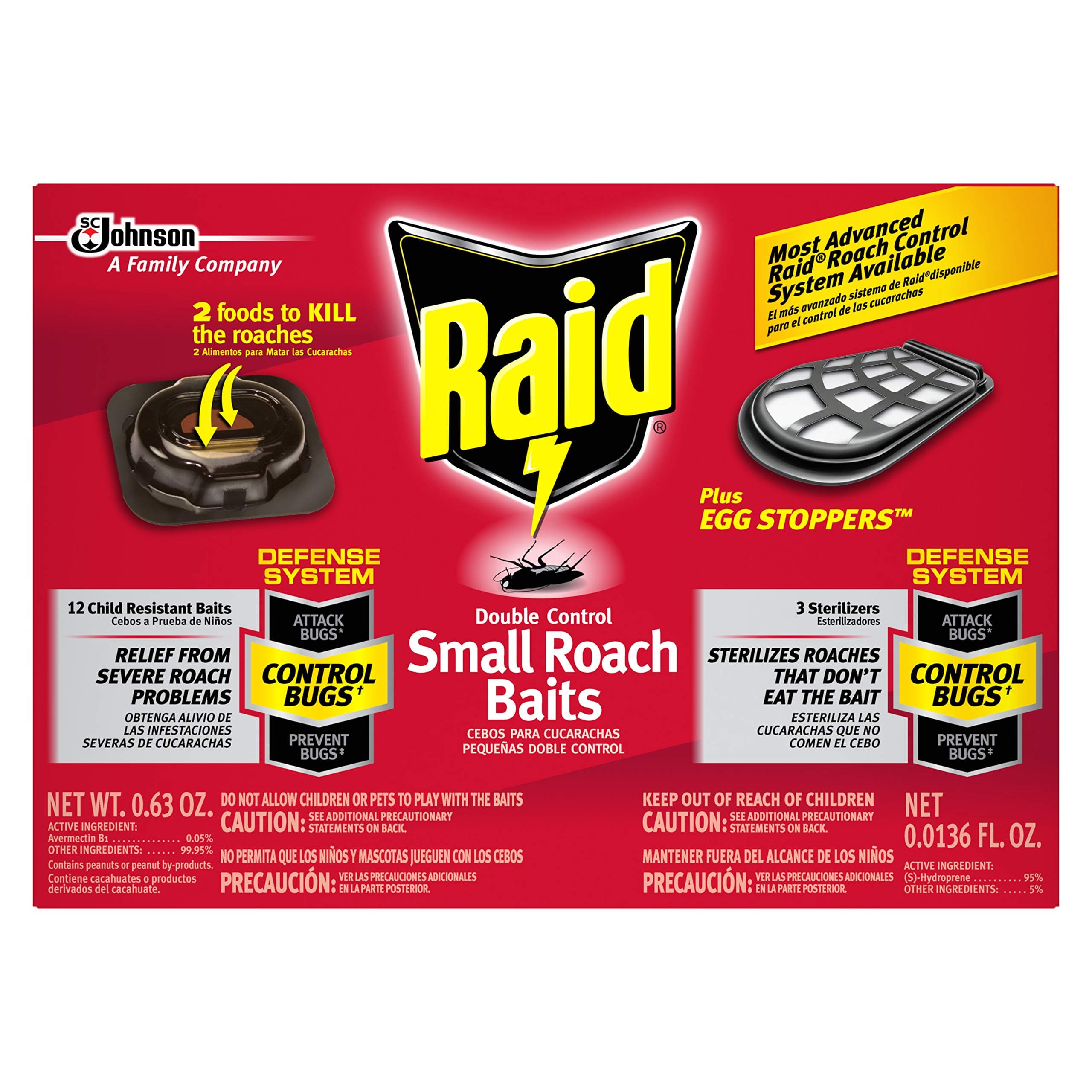 Raid 15745 Double Control Roach Baits Plus Egg Stoppers (12-Count, Red)