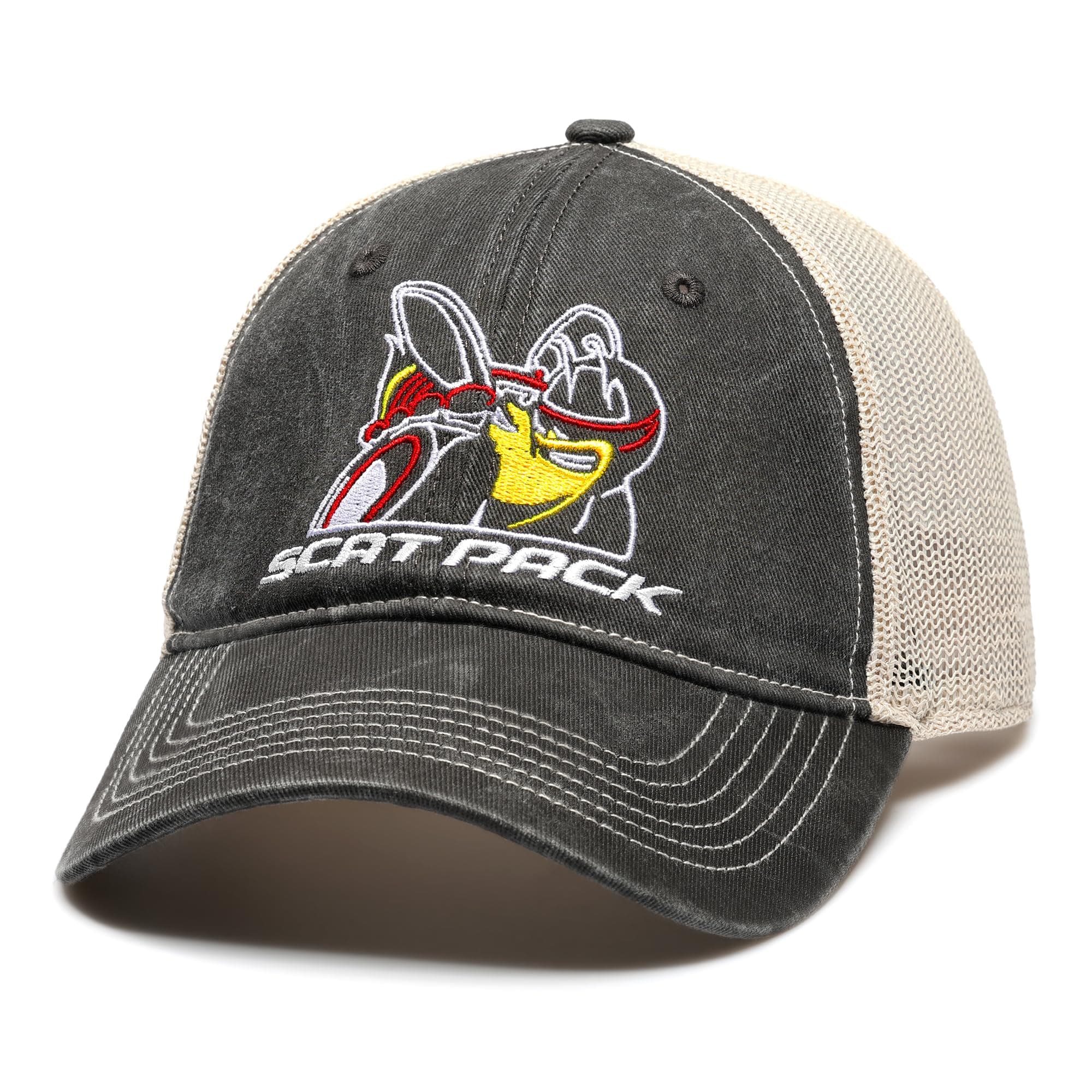 Dodge Scat Pack Snapback Hat Garment Washed Black Twill with Soft mesh