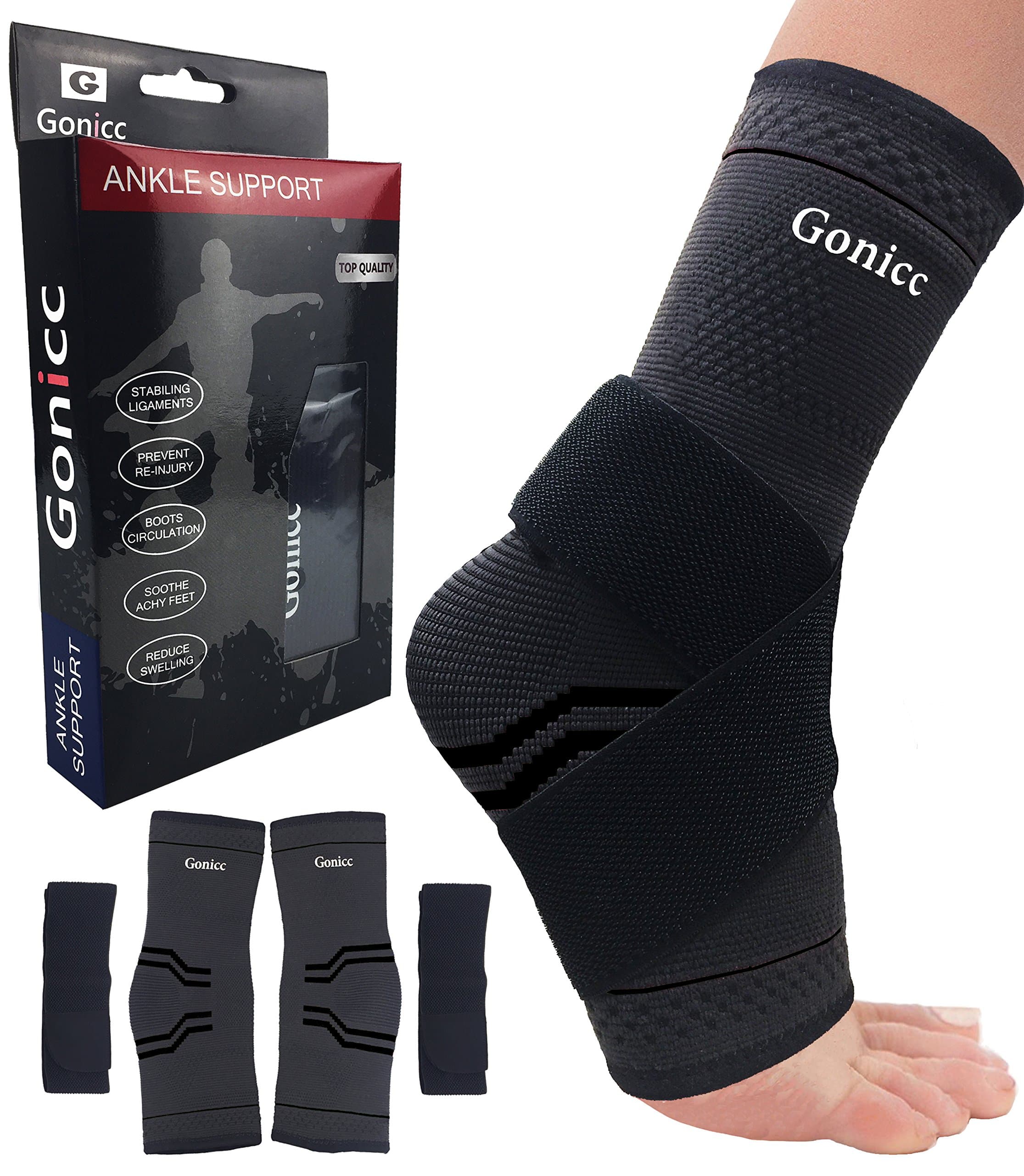 gonicc Professional Foot Sleeve Pair(2 Pcs) with Compression Wrap Support(Small, Black), Breathable, Stabiling Ligaments, Prevent Re-injury, Ankle Brace, Volleyball Protective Gear Ankle Guards