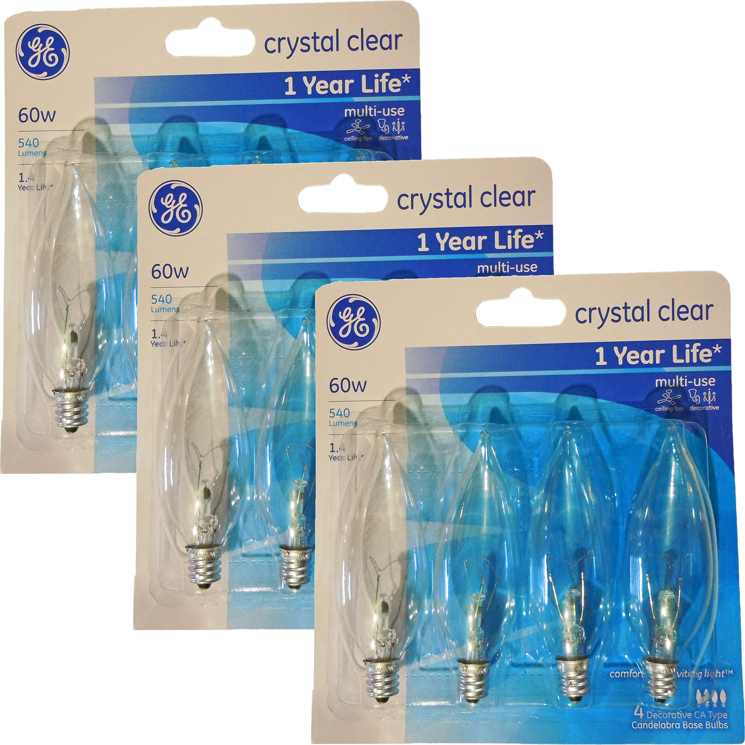 GE Crystal Clear Decorative Blunt Tip Light Bulbs, 2.7 Year Life, Candelabra Base (12 Pack) 25W, 40W, or 60W available (60 Watts)