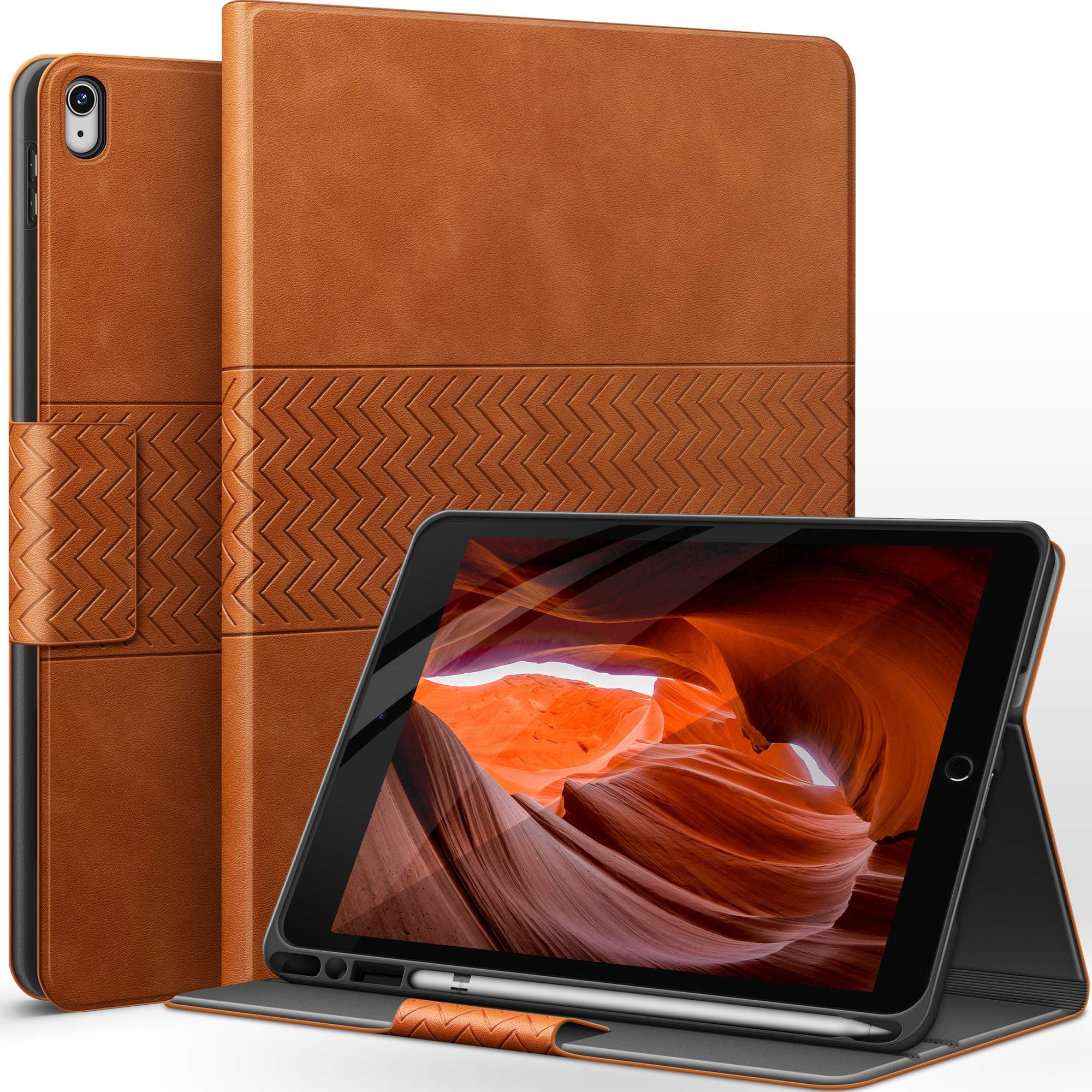 Case for iPad Air 3rd Generation 2019 / iPad Pro 10.5 2017, with Built-in Pencil Holder, Auto Sleep/Wake, Adjustable Angle, Vegan Leather (Brown)