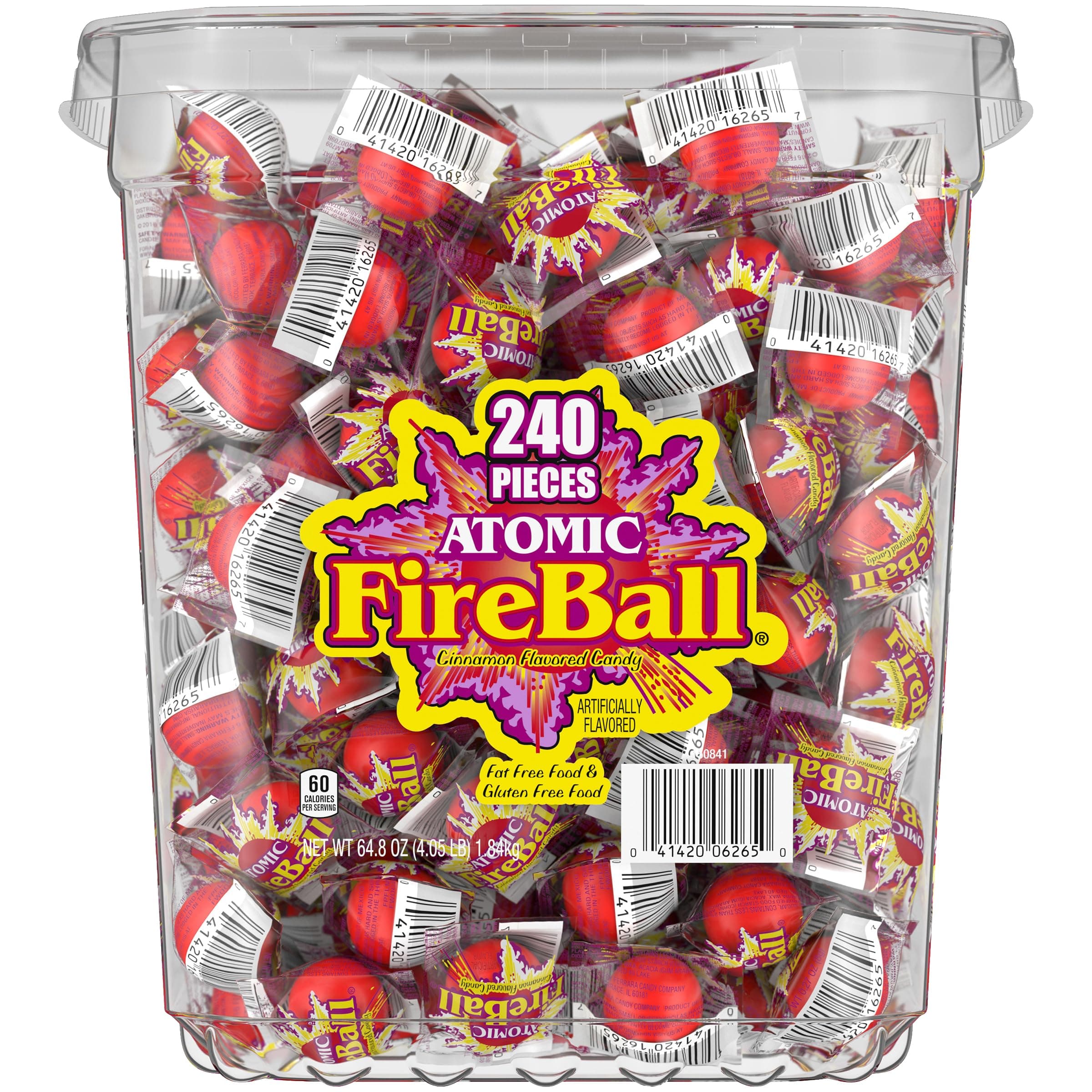 Wonka Atomic Fireball, Candy, Cinnamon Flavor, Individually Wrapped, 64.8oz (240 ct)