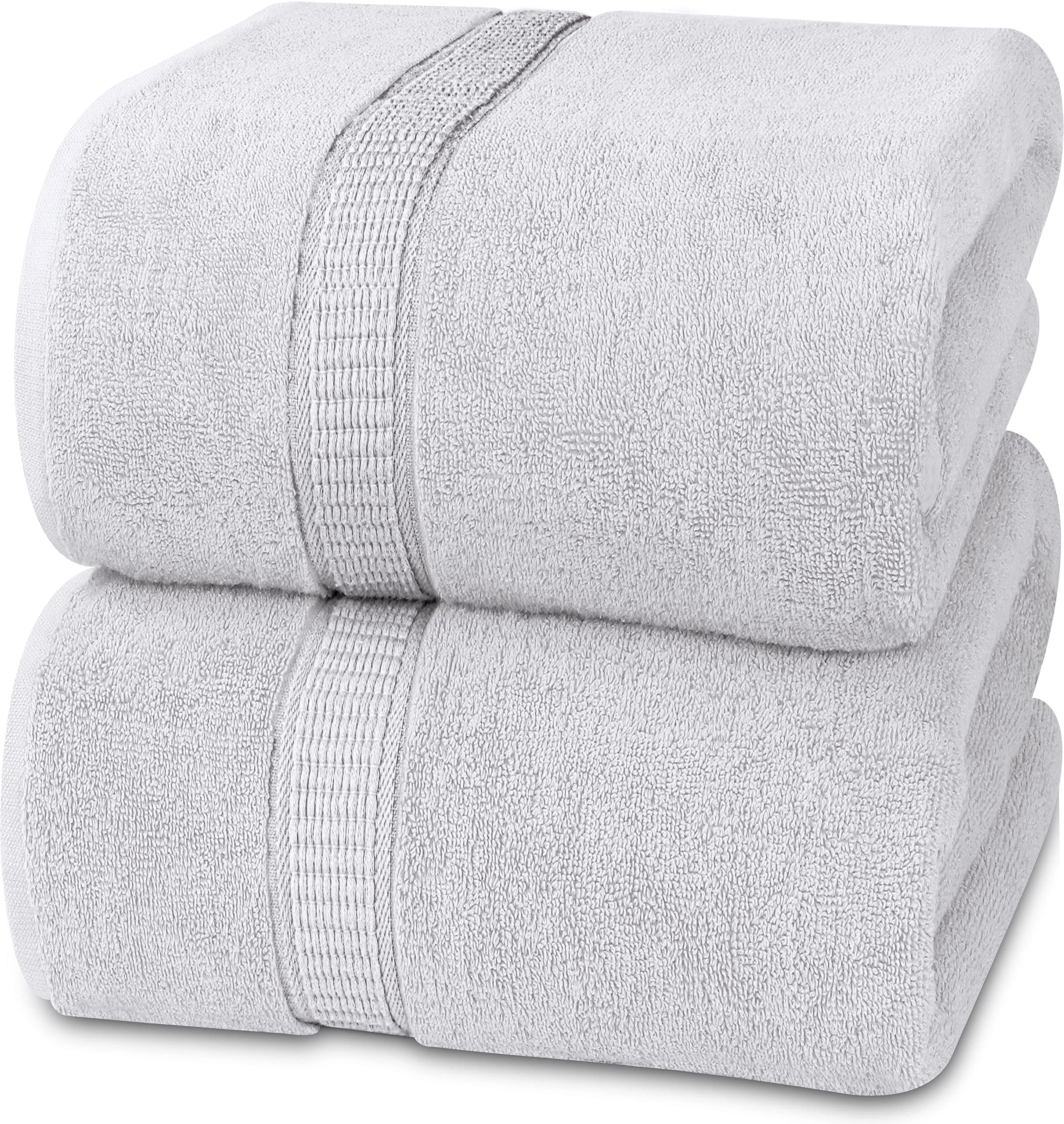 Premium Jumbo Bath Sheet (90 x 180 cm, 2 Pack) - 100% Ring Spun Cotton Highly Absorbent and Quick Dry Extra Large Bath Sheet - Super Soft Hotel Quality Towel (Silver)