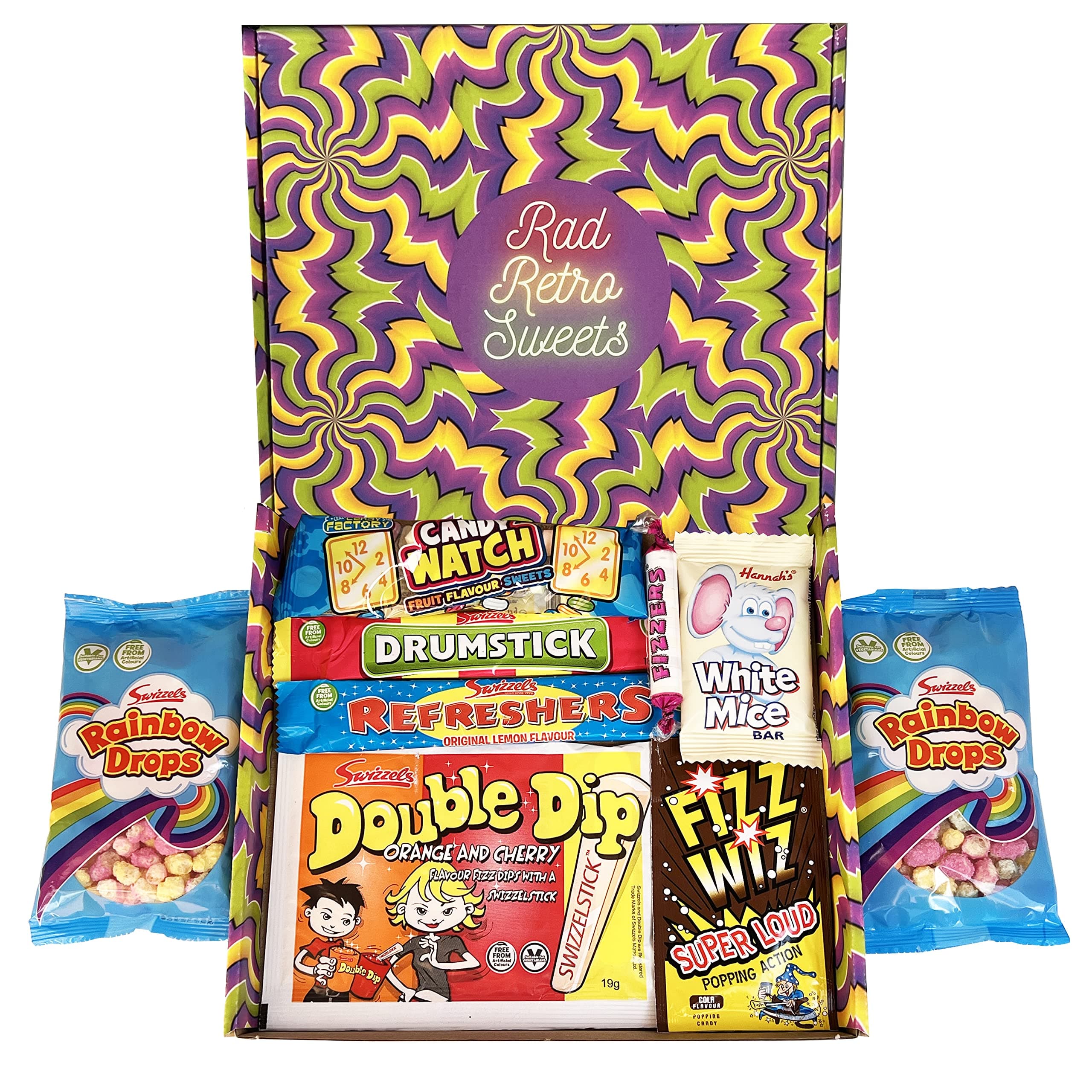 Rad Retro Sweets. Sweets Gift Box. Packed with Sweet Classics. Sweet Hamper Letterbox Gift for Women, Men & Kids. Perfect Present for Get Well Soon, Birthday, Thank You, Fathers Day