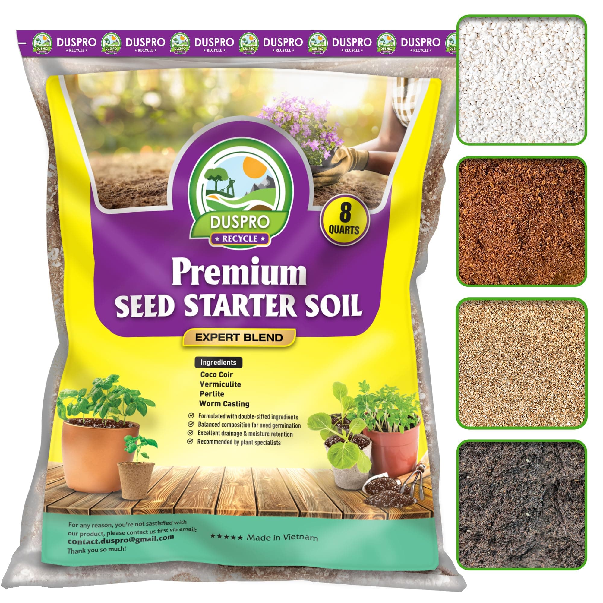 Recycle 8 QRT Seed Starter Soil Pre-Mixed Seed Starting Mix for Young Plant Seeds, Soilless Formula Moisture Retention, Aeration & Nutrient Seed Starting Soil 4in1