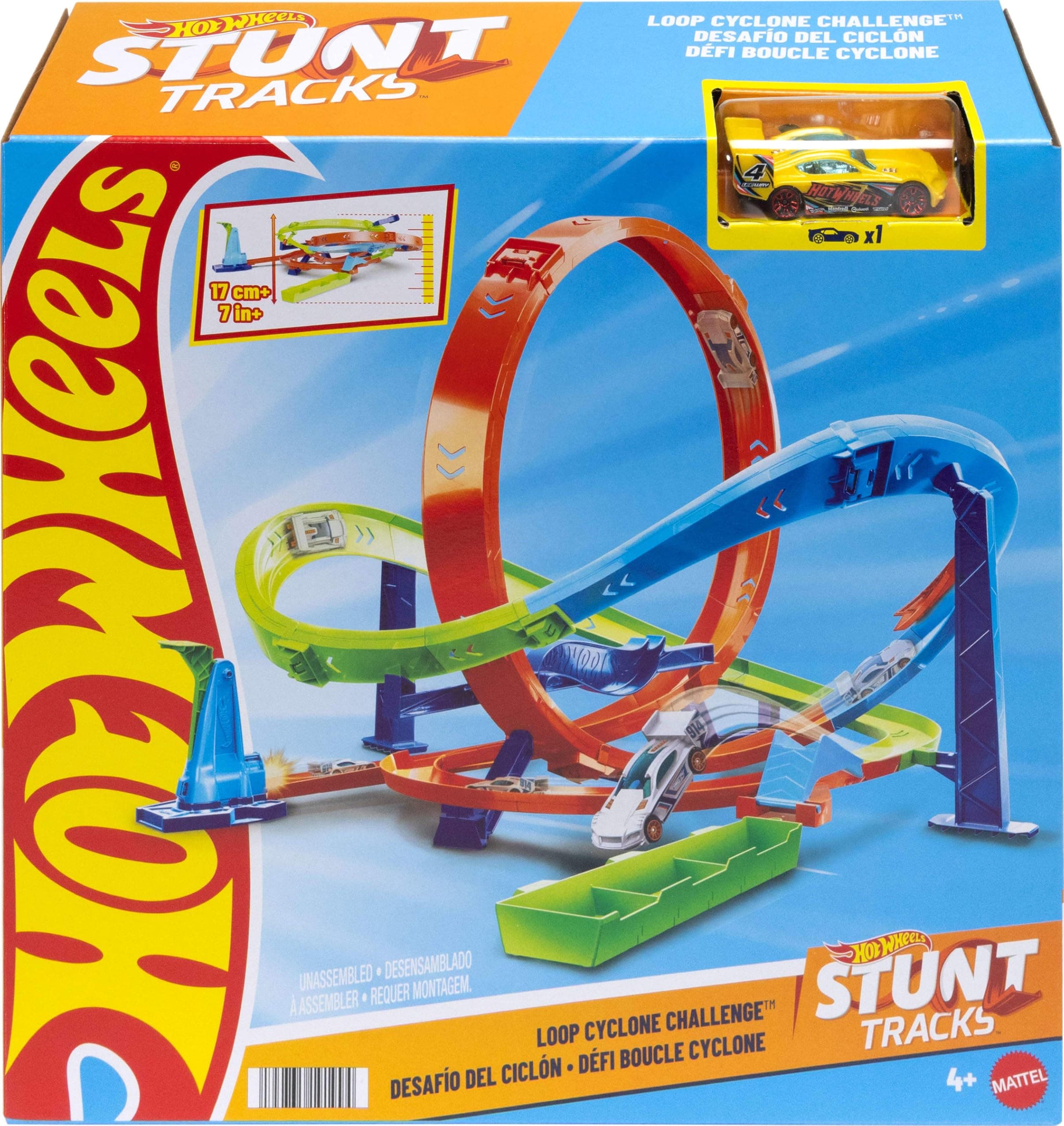 Toy Car Track Set, Action Loop Cyclone Challenge Track Set, 2 Ways to Play & Easy Storage, with 1:64 Scale Toy Car