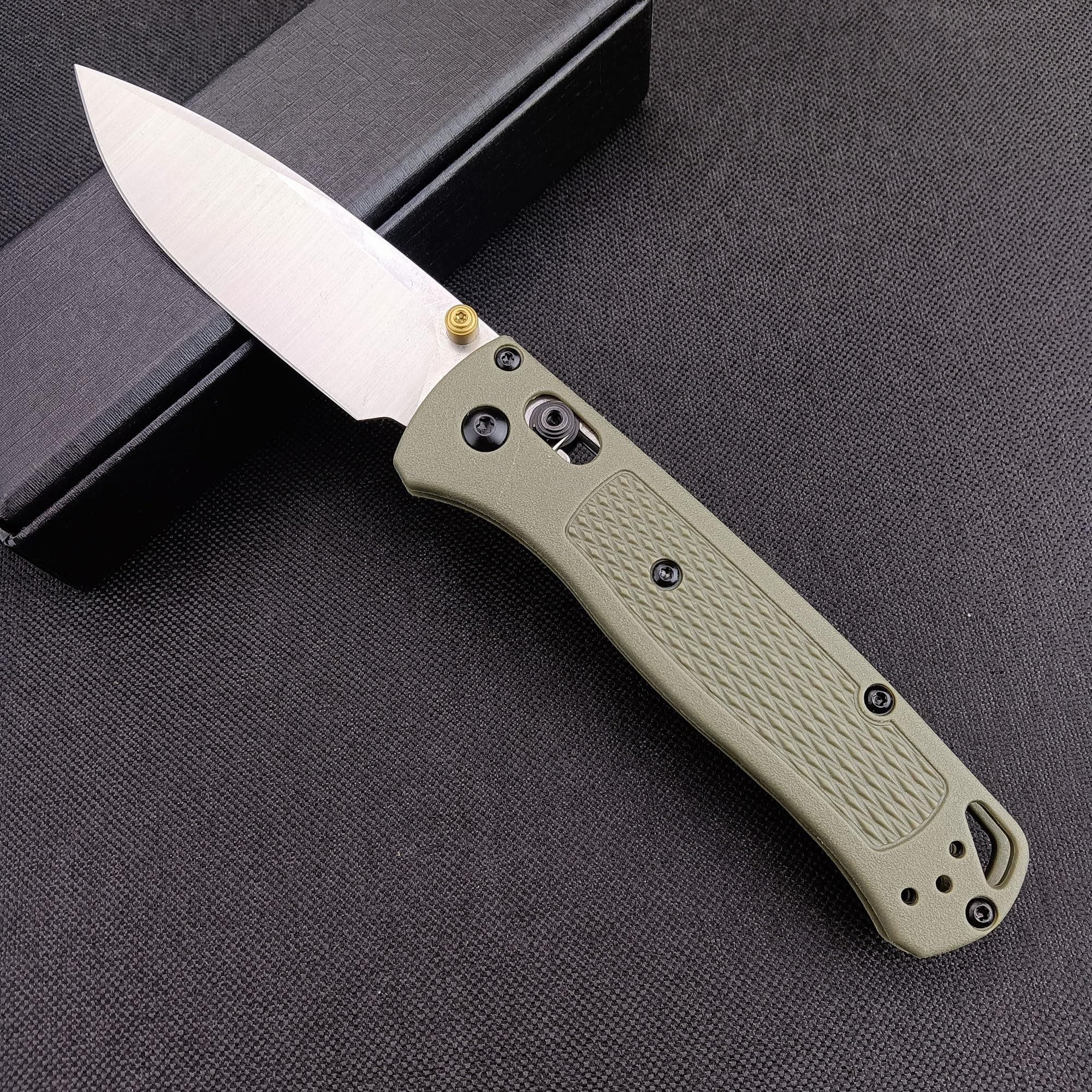 EDC Folding Pocket Knife, 3'' Razor Sharp Coated Finish, Plain Edge, Grivory Handle with Belt Clip, Thumb Stud Manual Open (440C Blade)