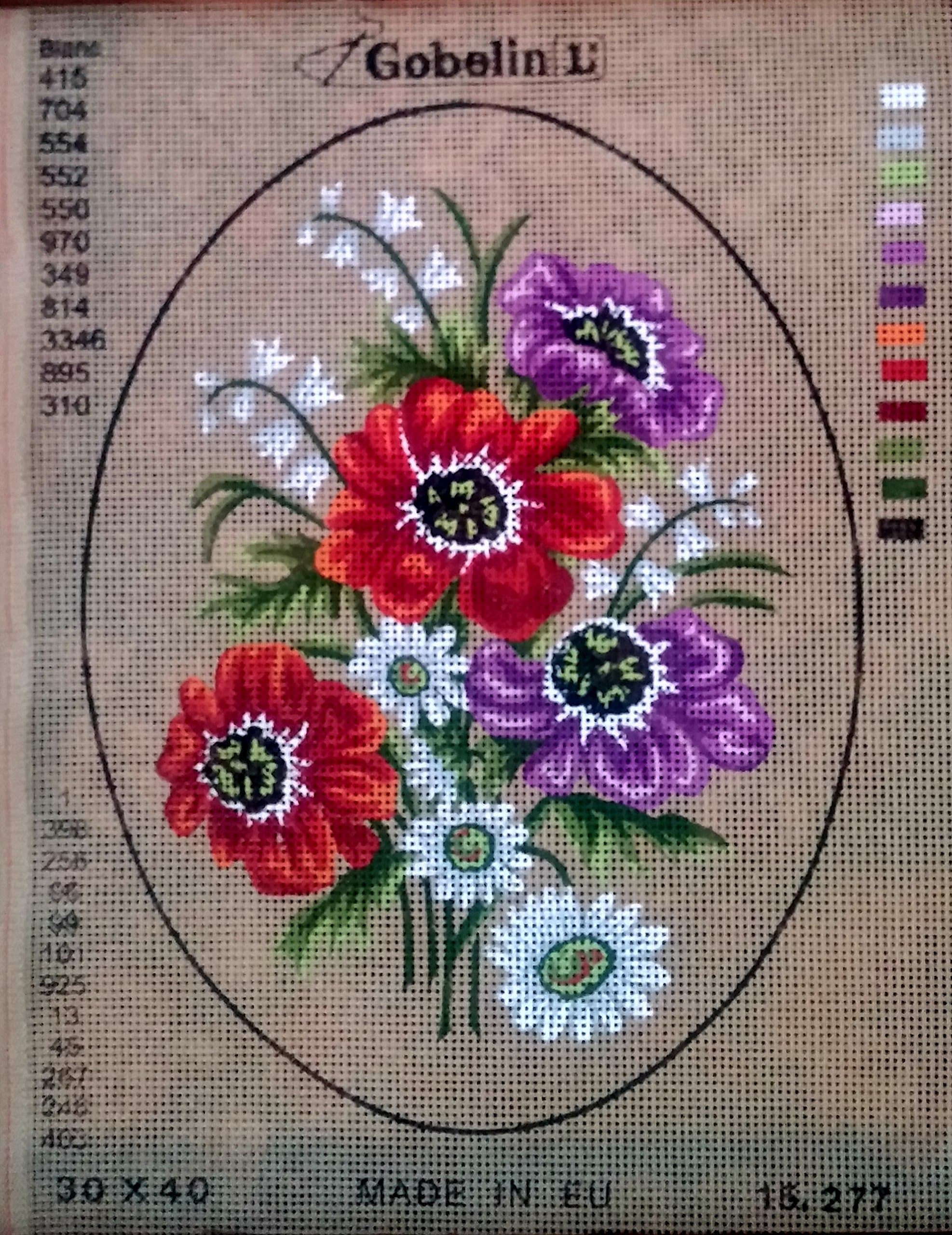 GOBELIN L OVAL ASSORTED FLOWERS NEEDLEPOINT CANVAS KIT