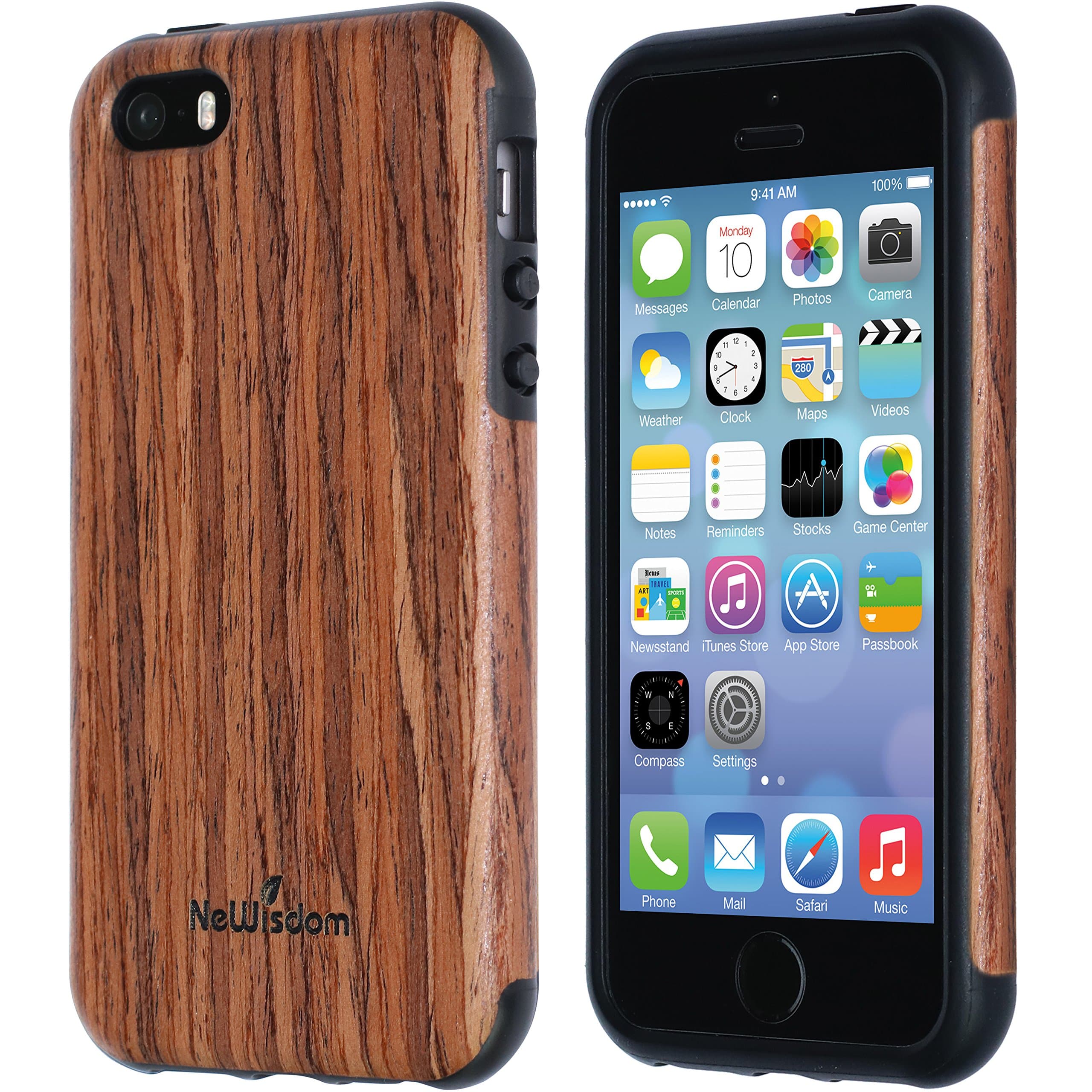 iPhone se case Wood, iPhone 5s Case Wood, iPhone 5 case Wood, Soft Wooden Non Slip Slim Shock Proof Unique Designed TPU Silicon Cover - Sandalwood