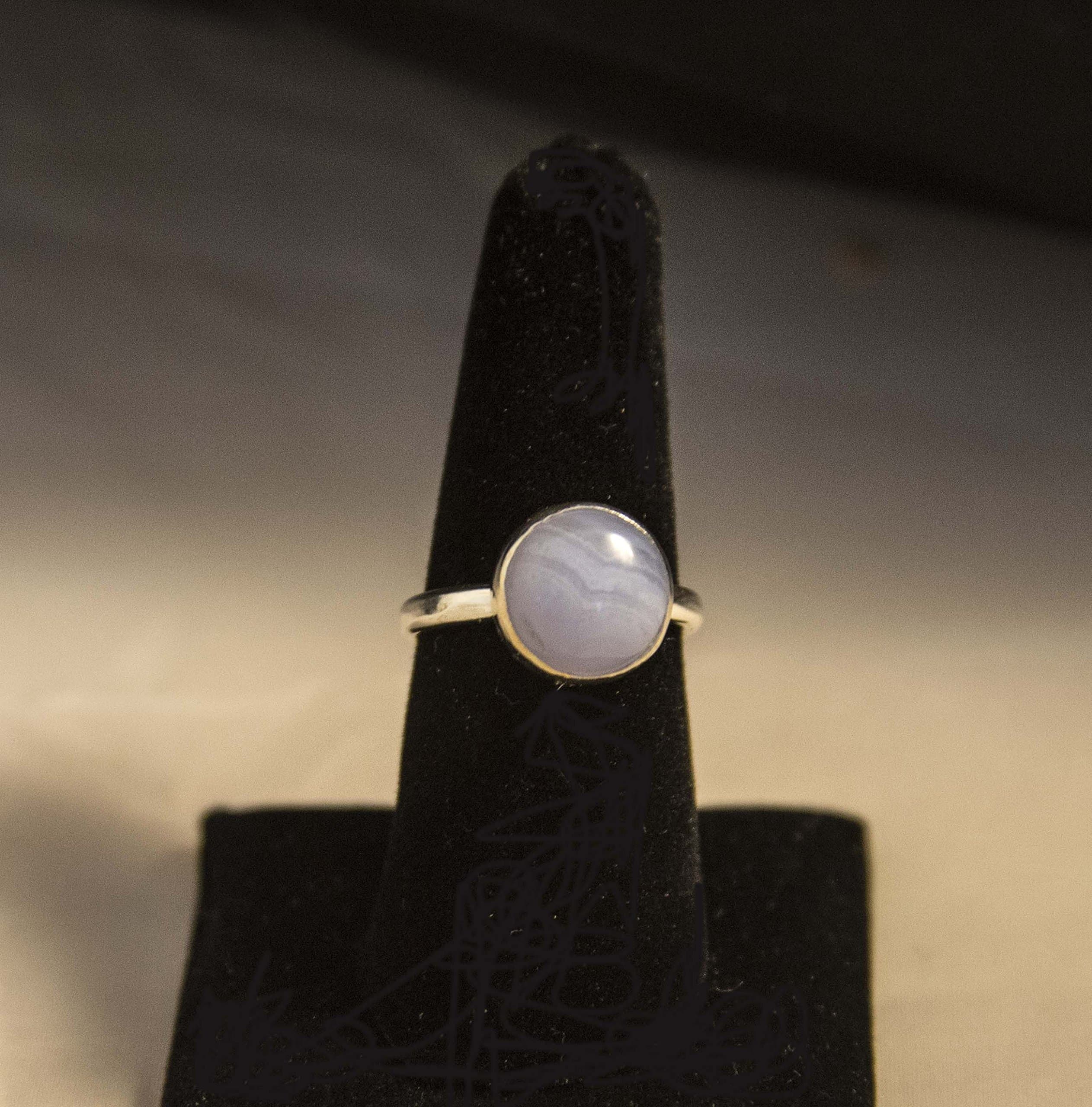 Modern Silver Ring with Blue Lace Agate Ring- Blue Lace Agate Stone Silver Ring – Blue and White Stone Ring – Silver Ring – Stack Rings