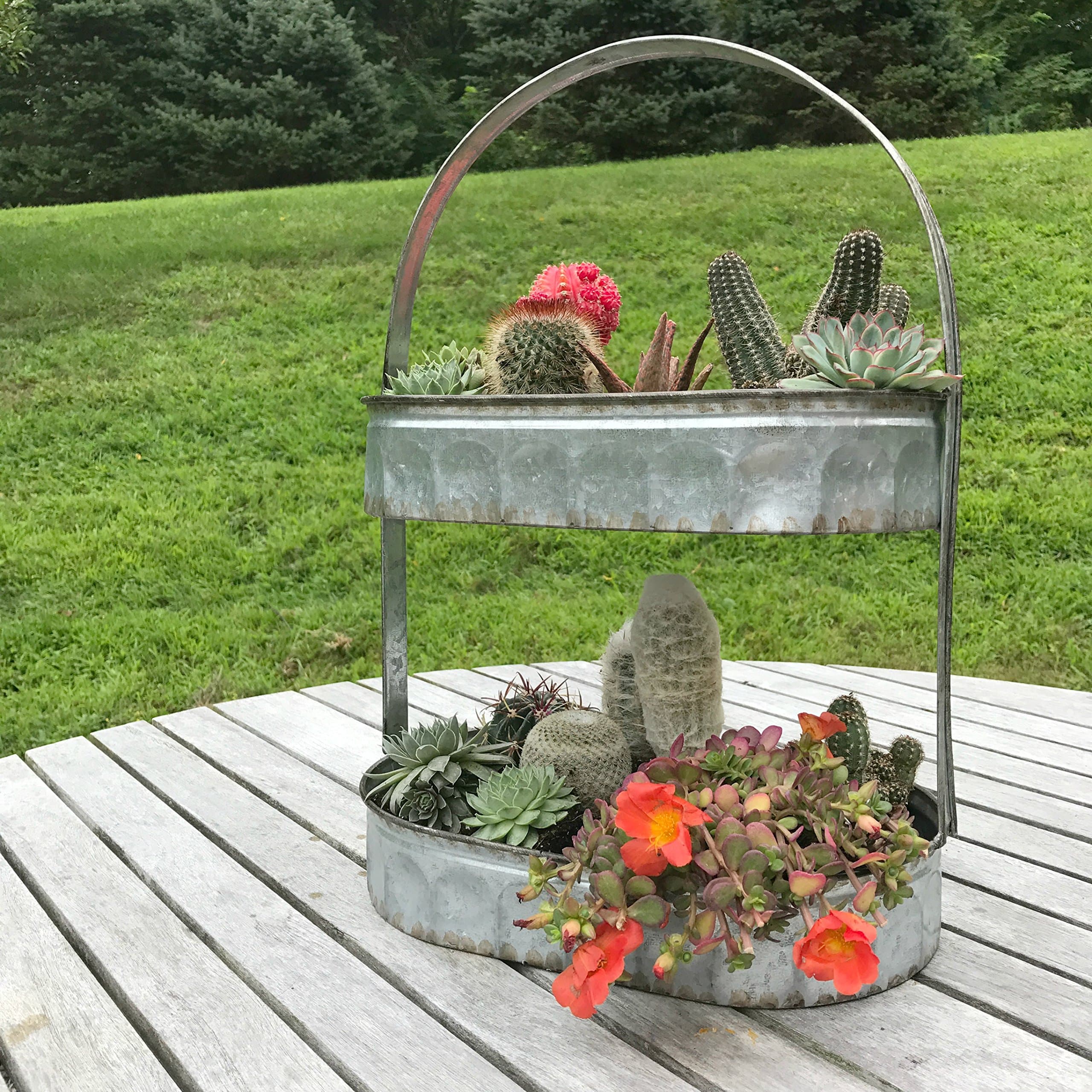 Oval 2-Tiered Serving Tray, Galvanized Steel