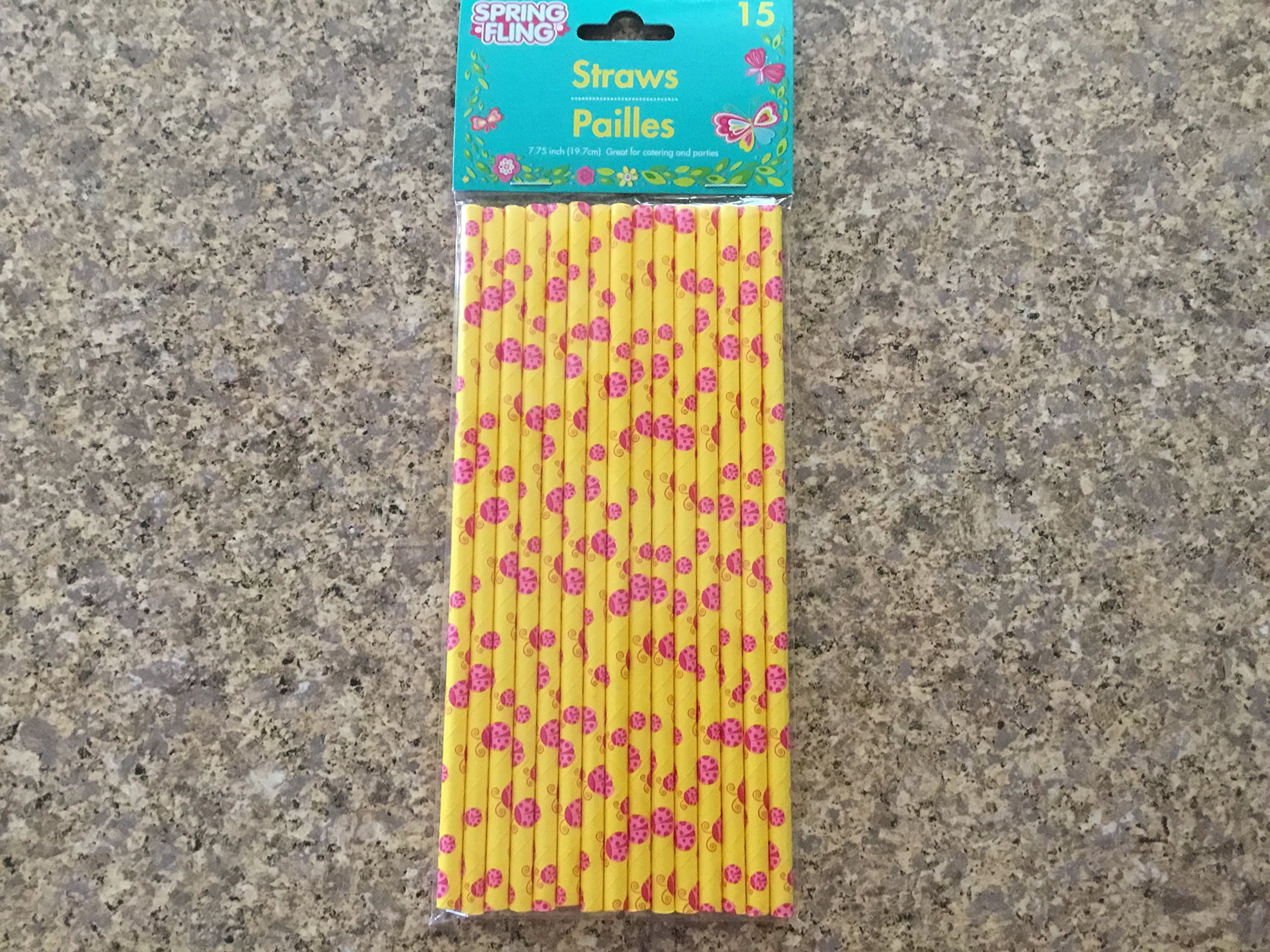 Ladybug themed Straws pkg of 15