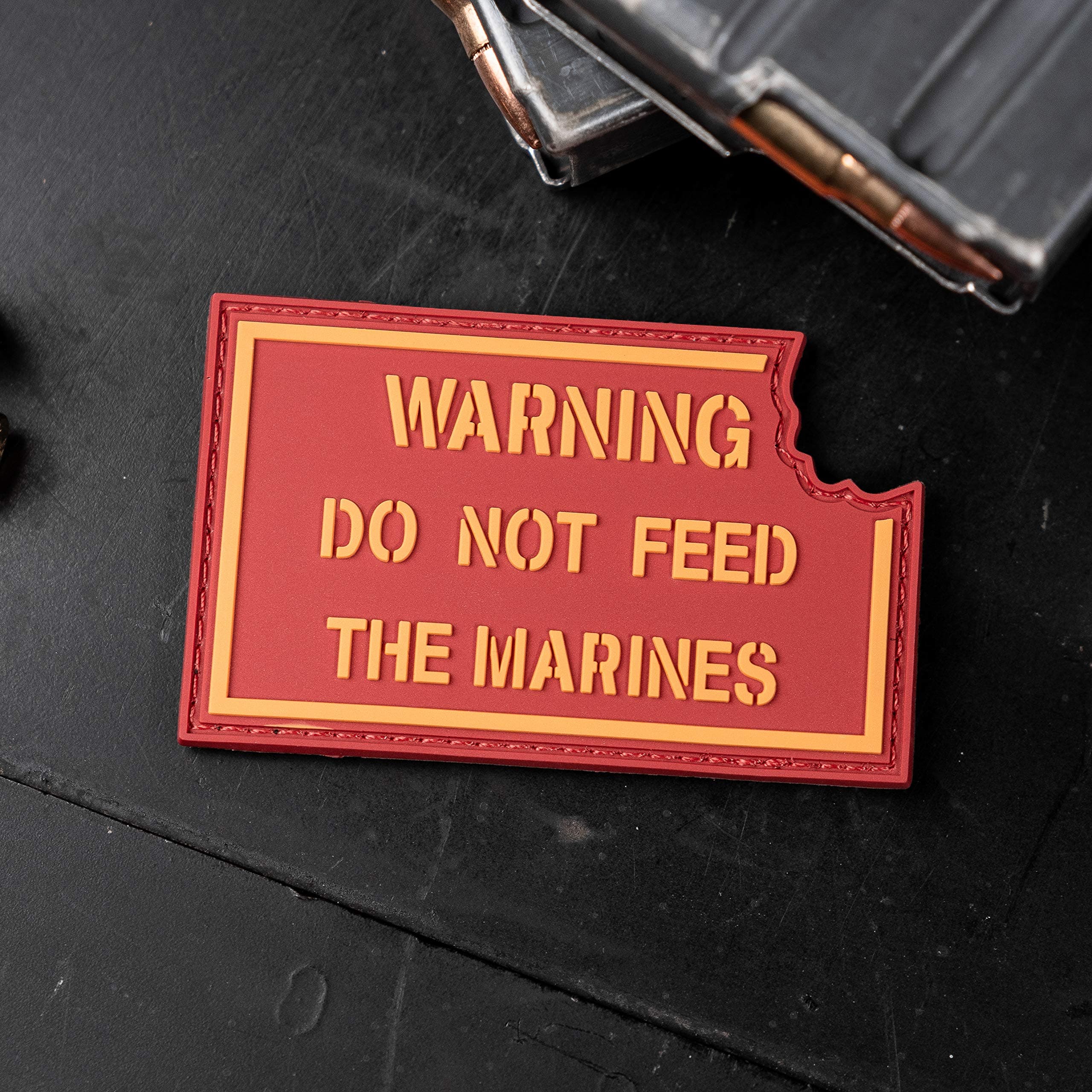 Warning Do Not Feed The Marines PVC Morale Patch with Hook Backing and Matching Loop Piece by NEO Tactical Gear