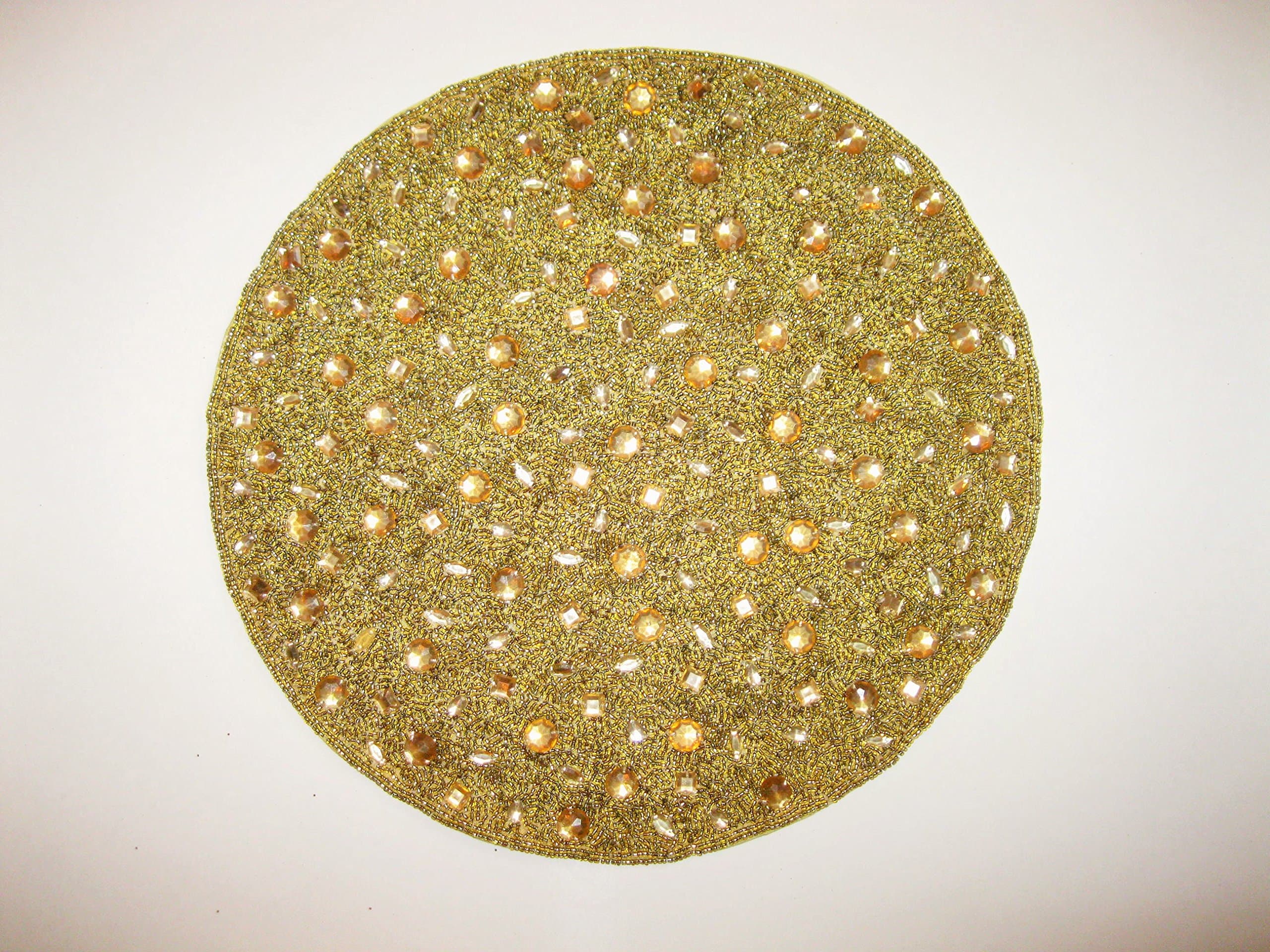 Gold Beaded Table Mat by SARO 15 in