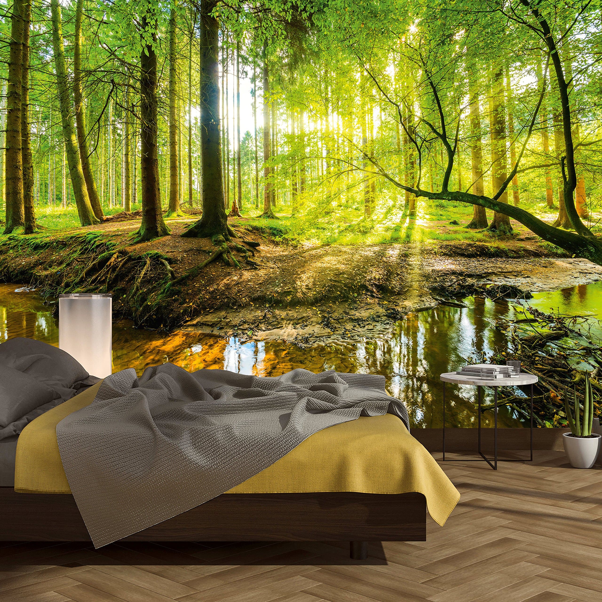 Photo Wallpaper Forest 366 x 254 cm Including Paste Wall Mural wood Foliage Trees Sunlight Nature livingroom