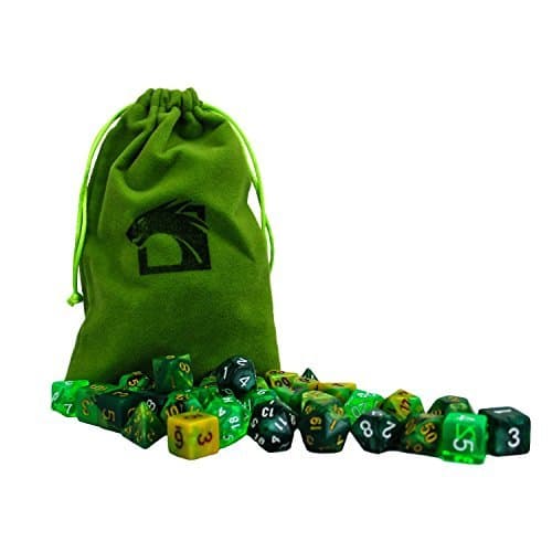 Elemental Forest Dragon Dice Set Includes 5 Unique Polyhedral 7-Die Dragons Play Dice Sets - FREE Large Velvet Dice Bag - Perfect for Dungeons and Dragons & Board Games