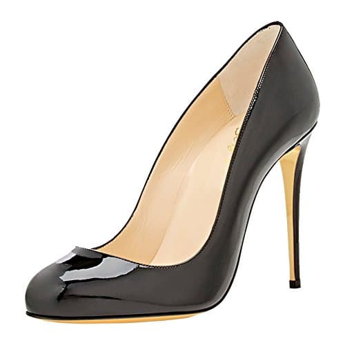 SexyPrey Women's Big Size Round Toe High Heels Solid Formal Stiletto Court Shoes Black Patent Uk3.5