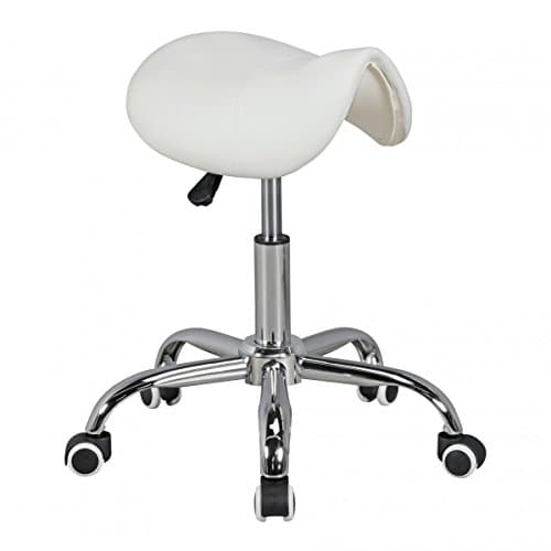 AMSTYLE CURVE - Saddle Stool in White | Stool with artificial leather cover | Stool is height adjustable | Design swivel stool with wheels | Cosmetics & Stool Medical Stool with saddle seat | Barber stool for practice