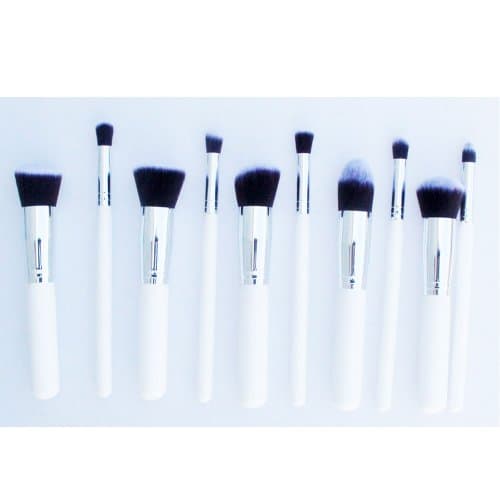 Continu Professional Makeup Brush Kit 10 pcs Eyebrow Shadow Blush Makeup Brushes white body-silver