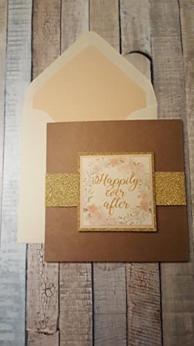 Rustic Peach Floral Pocketfold Wedding Invitation