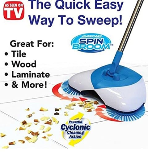 360 Swivel Rotating Handle Automatic Hand Push Broom,Cordless Stick Vacuum Manual Triple Brush Rotary Floor Spinbrush Reusable Cleaning Dust Pan Pad