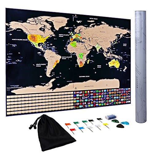 Scratchable World Map 32.48 Inch *23.23 Inch,Konomio Personalized Scratch off World Map with Flags,Guitar Picks and Eraser,Deluxe Edition for Travelers Children and School Teaching