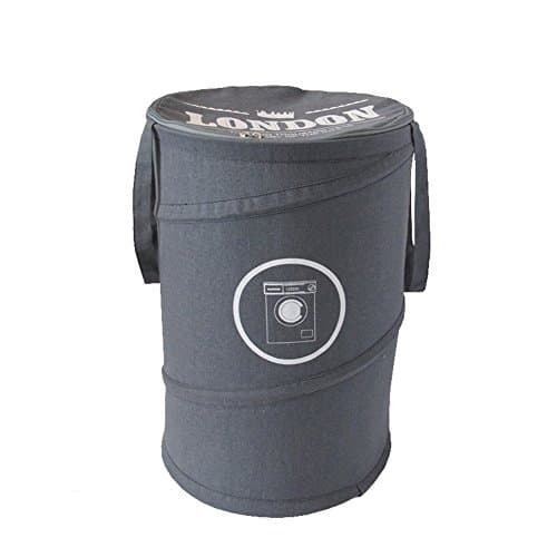 Dailydollar Grey Polyester Cotton Folding Round Drums Laundry Basket Hamper Clothes Storage