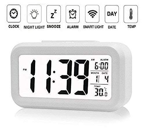 GADGETRONICS Smart Digital Alarm Clock for Bedroom with Automatic Sensor Backlight,Date & Temperature (Black Or White)