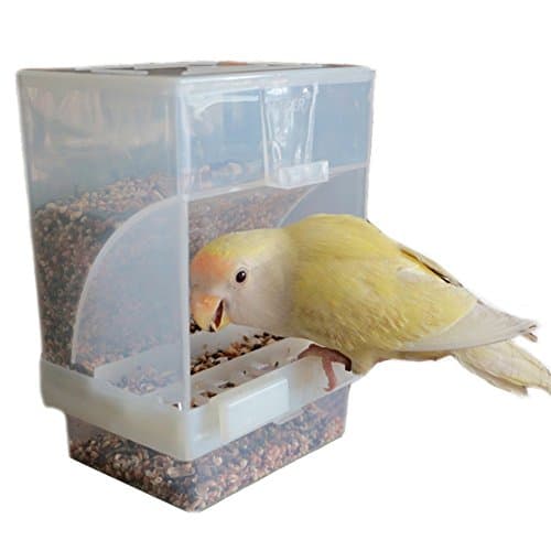 XMSSIT No Mess Bird Feeder, Integrated Parrot Automatic Feeder for Small To Medium Birds Cage Accessories, Budgerigar Canary Cockatiel Finch Parakeet Seed Food Container