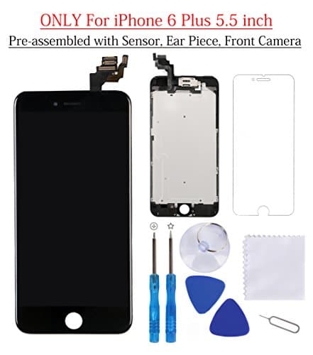 for iPhone 6s Screen Replacement White 4.7" LCD Display 3D Touch Digitizer Frame Assembly Full Repair Kit, with Proximity Sensor, Earpiece Speaker, Front Camera (6p Black)