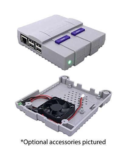 Super Tinytendo Case for Raspberry Pi 3, 2, Model B with Large Cooling Fan + Green LED Light