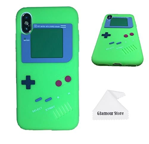 iPhone X Case,Retro 3D Game Boy Gameboy Design Style Soft Silicone Cover Case For Apple iPhone X 5.8 inch+ Free Cleaning Cloth As a Gift (Green)