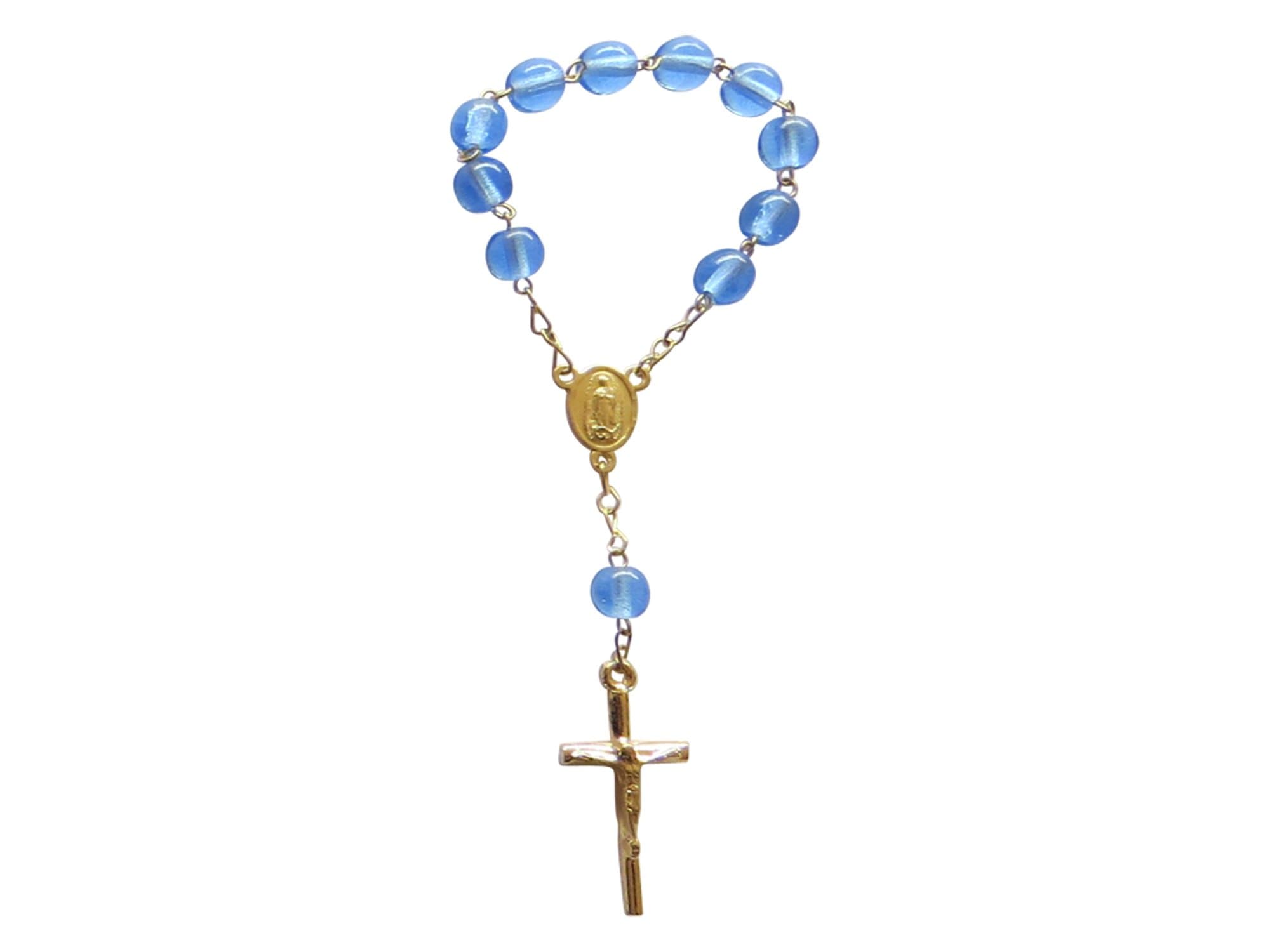 One Decade Rosary with Blue Round-Shaped Beads
