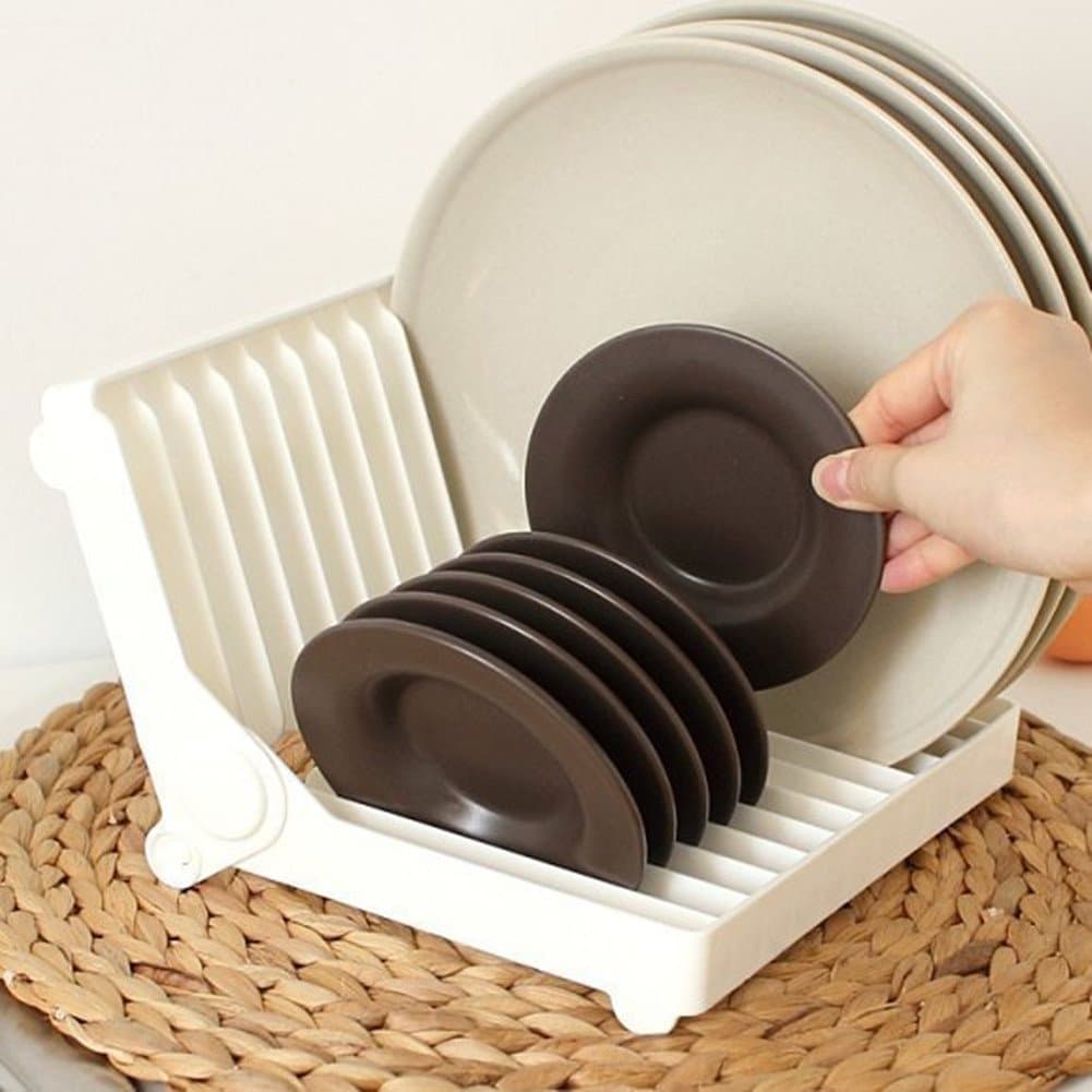 HAPPY ELEMENTS 12 Collapsible Plastic Dish Rack Drain Frame Folding Drop Foldable Dish Plate Drying Rack Organizer Drainer Plastic Storage Holder Kitchen Plastic Storage Holder