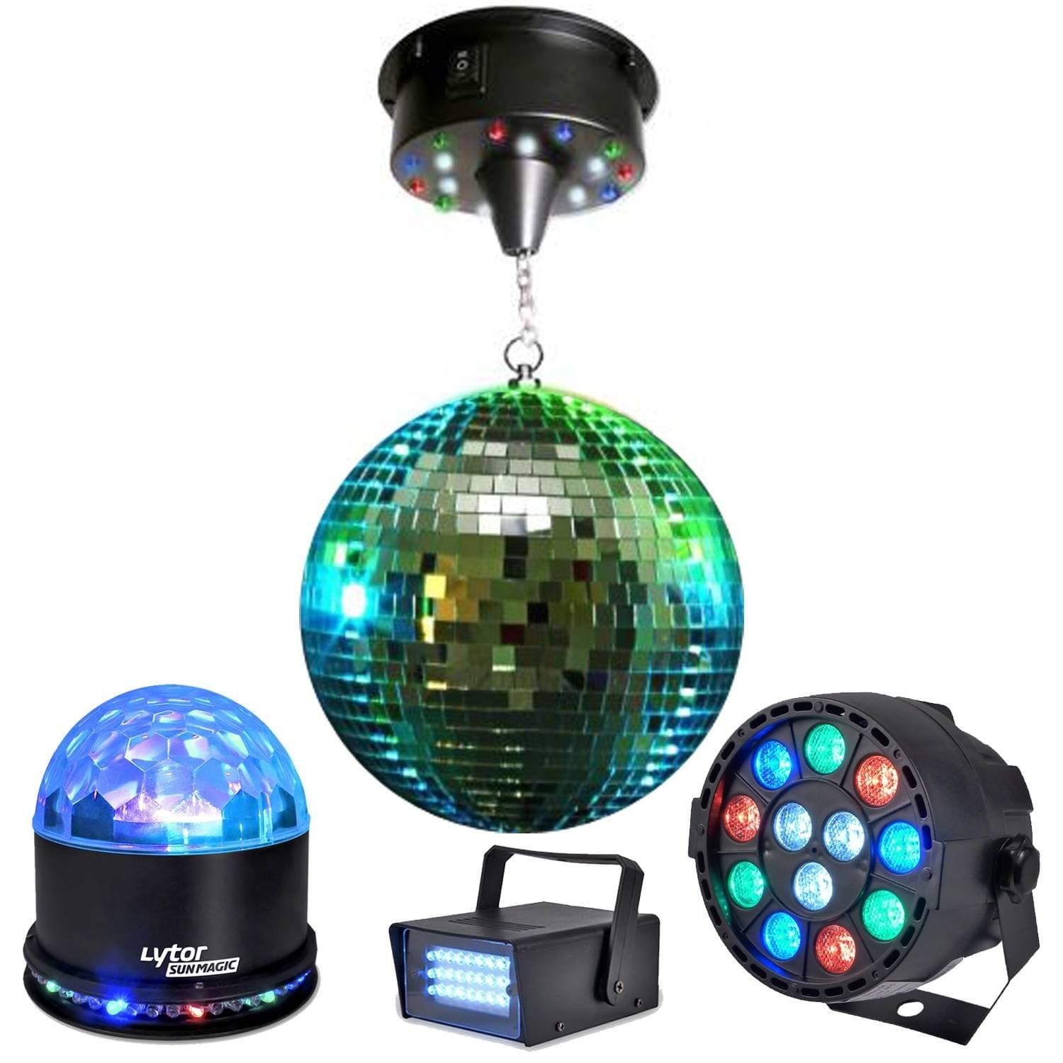 Mini Strobe Light Disco Ball 20 cm + + + par-mini-rgbw Sunmagic Pack