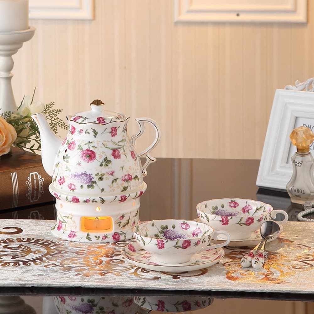 Dinner Sets HAIZHEN Teapot Tea Set Heating Fruit Teapot Set European - Style Pottery Pot Set Of The Combination Coffee Pot Set Ceramic (Color : 1003, Size : A)