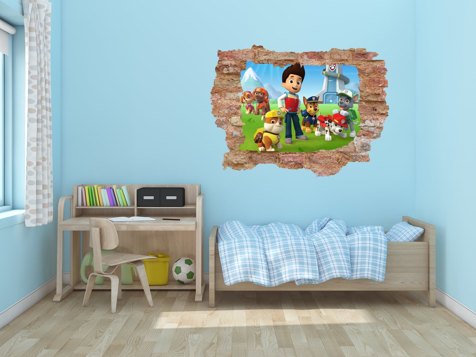 Paw Patrol Broken Wall 3D Smashed Bricks Effect - Removable Wall Decal Vinyl for Home Decoration (20" x 15")