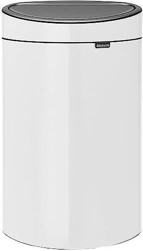 Brabantia Kitchen Touch Trash Can New Removable Lid, Soft Touch Open, Garbage Can + Bags, 10. 6 Gal, White