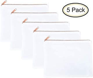 Blank Makeup Bags Bulk, 5 Pack, White 100% Polyester Cosmetic Bags With Rose Gold Zipper, Bulk Bags, Bulk Cosmetic Bags