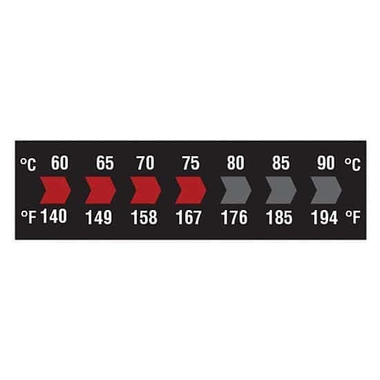 Digi-Sense Reversible 7-Point Horizontal Temperature Label Black/Red, 60-90C/140-194F; 10/Pk