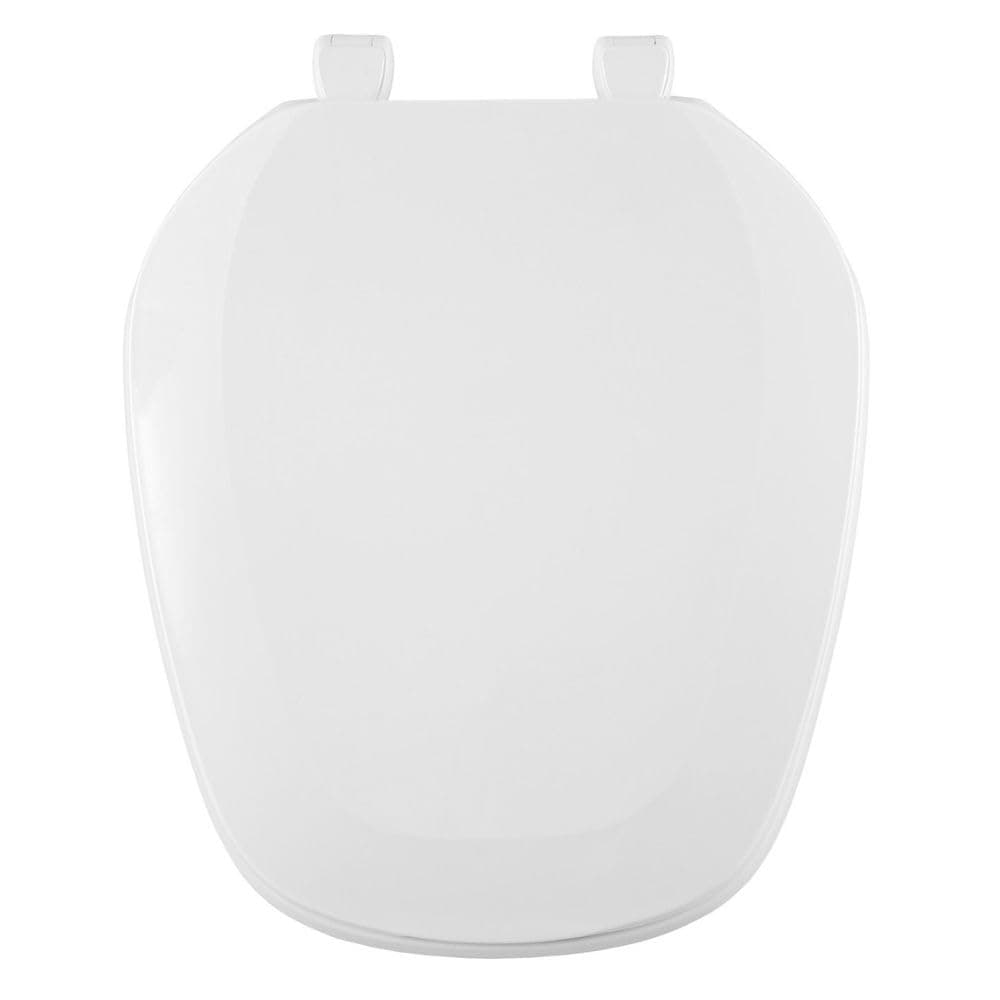 Centoco Eljer Emblem Round Toilet Seat with Square Front, Closed Front with Cover, Residential, Plastic, Made in the USA, EMB201-001, White