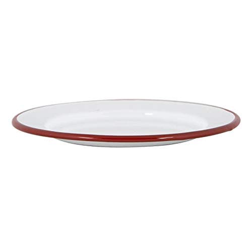 Argon Tableware Enamel Side Plates - 20cm (8inch) - Red - Set of 6 Small Dish Coloured Rim Dessert Plates Metal Enamel Tableware Dinner Set for Kitchen, Dining, Serving, Camping & Outdoor Use