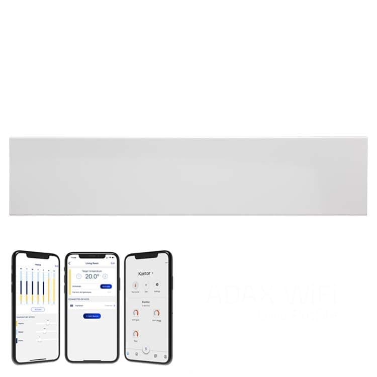 Adax Neo Smart Wifi Low Profile Electric Panel Heater/Convector Radiator With Timer. Smartphone Control, Splash Proof, Economic, Modern, 600W, White