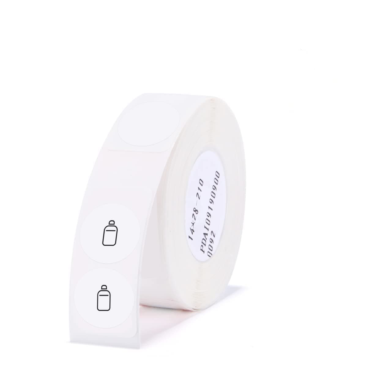 Label Maker Tape for NIIMBOT D11/D110/D101 Printer, 1 Roll (210Pcs in Total) D11 Thermal Sticker Labels Waterproof Anti-Oil Paper White Round 14 * 28mm (0.55 x 1.1 Inch)