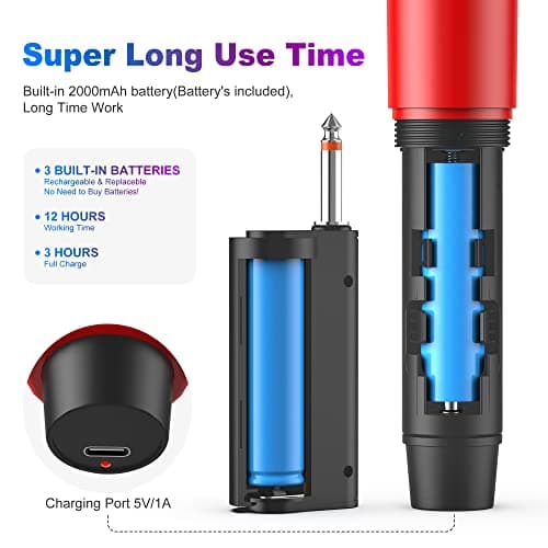 Wireless Microphones, UHF Dual Wireless Handheld Dynamic Microphone with 1/4'' Receiver Plug, (160 Feet Range) - Auto Connect, Rechargeable Metal Karaoke Microphones for Party