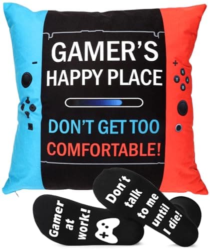 Teenage Boys Gaming Pillow Cover Socks Easter Basket Stuffers Gifts for Teen Boys Girls Kids Son Boyfriend Gifts Valentines Gifts for Him Husband Men Gamer Gifts Video Game Lover Room Decor