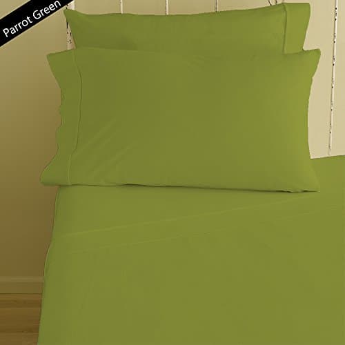 Lussona Collection 500 Thread Count 100% Pima Cotton Bed Sheets - 4 Piece Bed Sheet Set 25'' Deep Pocket HIGHEST QUALITY & LOW PRICE- Wrinkle Free Hypoallergenic Bedding- Twin,Parrot Green.