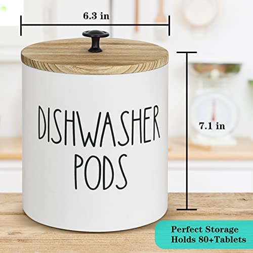 Anwelynd Rustic Round Dishwasher Pod Holder, Dishwasher Tablet Container for Kitchen Decor and Accessories, Wood Laundry Detergent Pods Container with Lid Laundry Detergent Storage
