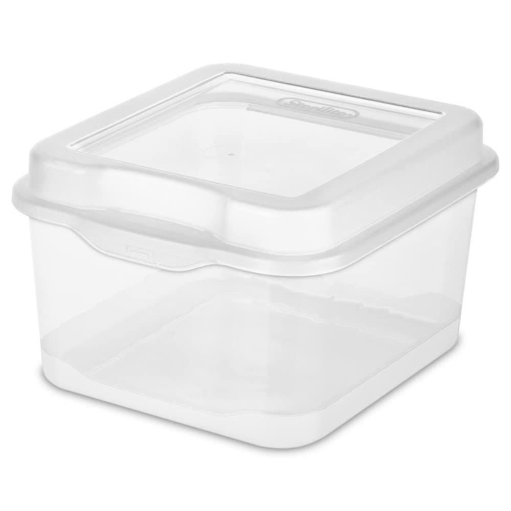 Sterilite FlipTop, Stackable Small Storage Bin with Hinging Lid, Plastic Container to Organize Desk at Home, Classroom, Office, Clear, 1-Pack